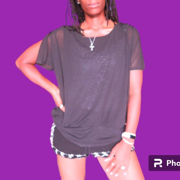 Chico's mesh Bianca top blouse shirt sheer short sleeve in black size 3. - Picture 6 of 6